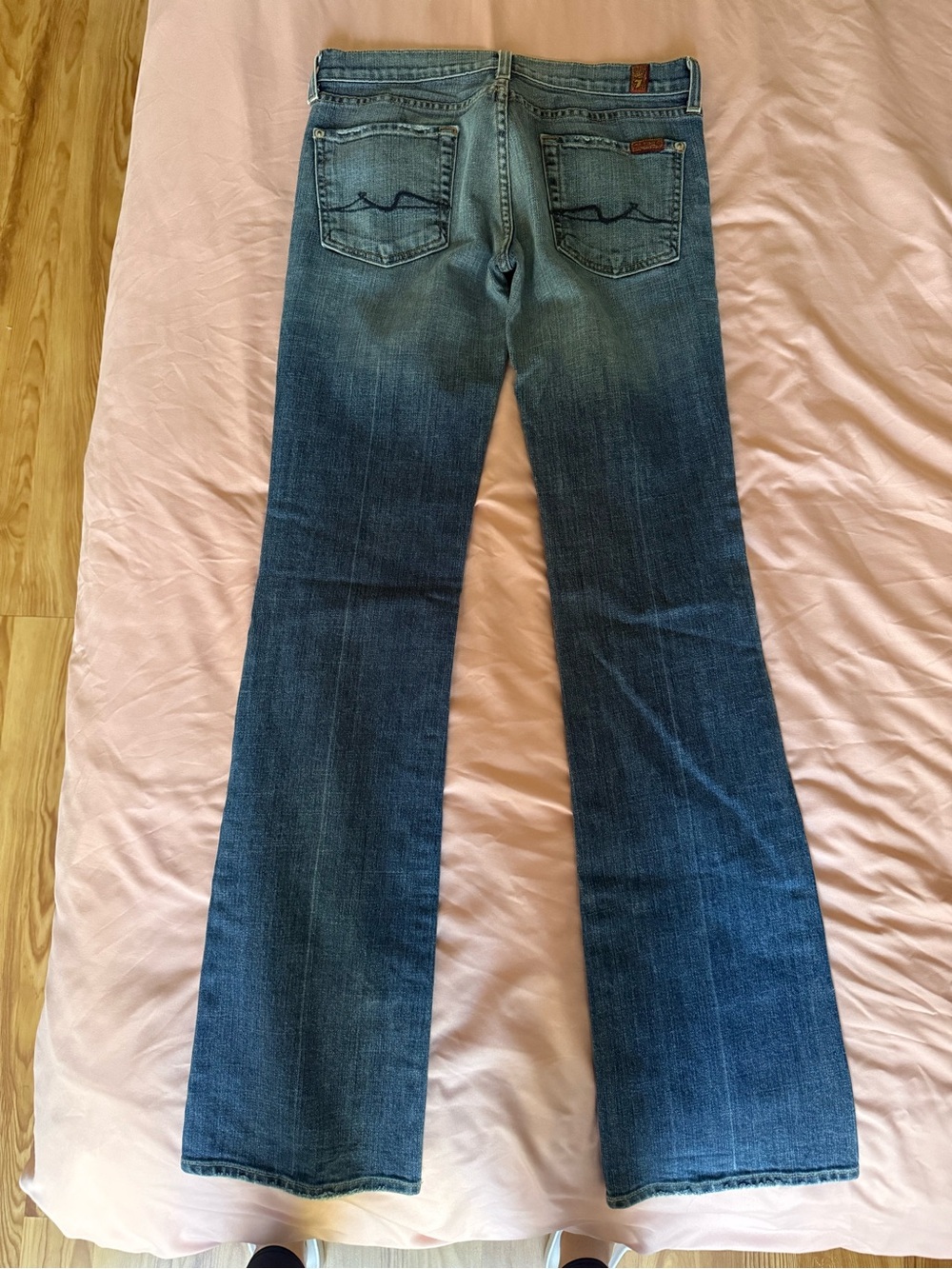 7 For All Mankind Bootcut Jeans Size 28 Squiggle Pocket Made in USA Mint Hem Y2K